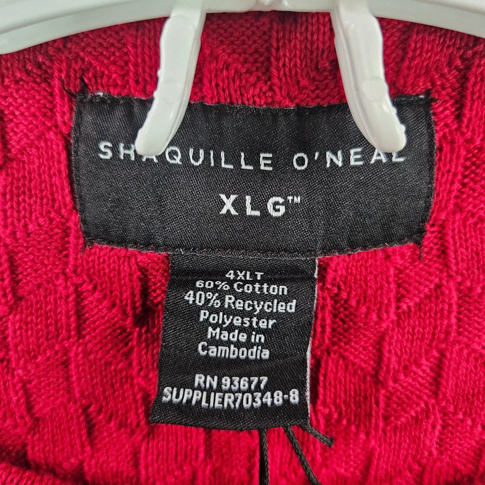 Shaquille O'Neal XLG Mens 4XLT‎ Red Textured Knit Crewneck Sweater Rumba Red New